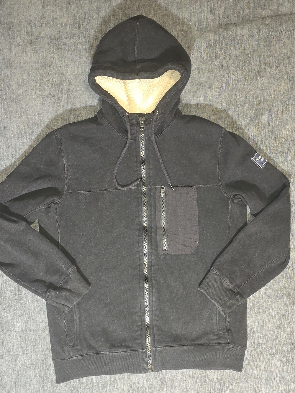 Abercrombie Fitch Sherpa Lined Full Zip Hoodie Jacket Black S Y2k